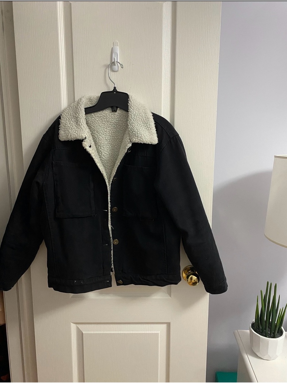 Kids Black Sherpa-Lined Jacket - Cozy Winter Coat (fits women’s small)